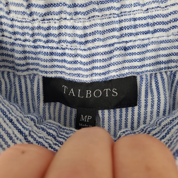 Talbots Linen Pant Womens Size MP Elastic Waist Drawstring Nautical Stripe Beach - Picture 6 of 7
